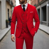 Solid Business Mens Suits Wedding Tuxedos Fashion Groom Outfit Slim Fit Peaked Lapel Prom Party Mens Suits(Jacket+Vest+Pants)