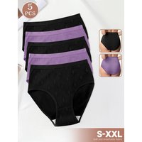 5pcs Women's High-Waisted Breathable Cotton Underwear - Soft Tummy Control Tummy Control Briefs, Seamless Minimalist