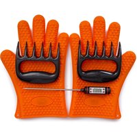 LMETJMA BBQ Werkzeuge Set Wärme Beständig Silikon BBQ Kochen Handschuhe Fleisch Krallen Kochen Thermometer BBQ Grillen Zubehör KC0232