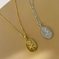18K Gold Plated Flower Cameo Round Pendant Necklace for Women Personalized Aesthetic Jewelry Birthday Gifts