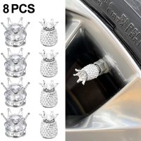 8 Pack Crown Tire Valve Stem Caps Bling Handmade Crystal Rhinestone Universal Chrome Crown Vehicle Car Tire Caps Covers,
