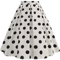 Summer Casual Women Midi Skirt Polka Dot High Waist Retro Vintage 50s Pleated Party Skirts
