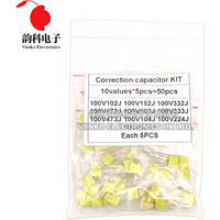 50pcs 100V Correction Capacitor Kit 10ValuesX5pcs Safety Plastic Film Set 102J 152J 332J 472J 103J 333J 473J 104J 224J 474J