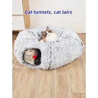 Winter Plush Cat Bed with Tunnel for Indoor Cats, Multifunctional Cat Tunnel Bed with Peephole, Fluffy Donut Cat Bed with Tunnel