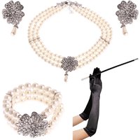 1950s Costume Women Fashion Jewelry Gatsby Cosplay Accessory Set Pearl Necklace Earring Glove Cigarette Holder Audrey Hepburn