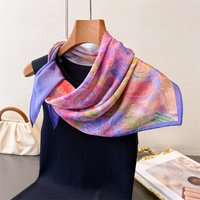 70cm Hair Scarf Silk Feeling Floral Print Small Square Scarf for Women Neckerchief Bandana Hair Wrap Headband Hijab Accessories