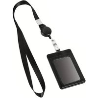 PU Leather Vertical ID Badge Card Holder with Lanyard for Work Place Work Card Access Holder Employee Chest Card