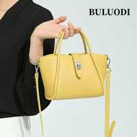 Women's Luxury Designer Genuine Leather Mini Tote Handbag Small Top Handle Bag Crossbody Purse with Turn Lock for Work Casua