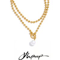 Yhpup 120cm Stainless Steel Beads Long Chain Imitation Pearl Drop Necklace Toggle-Clasps Statement Fashion Exquisite Jewelry New