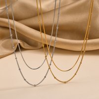 Trendy Double Satellite Chain Necklaces for Women Girls,Gold Color Stainless Steel Link Choker Collar Charm Necklace Party Gifts