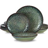 vancasso Green Dinnerware Ceramic12/24 Piece Stoneware Dinnerware Chrys Textured Ceramic Combination Set Service for 6/12 Person