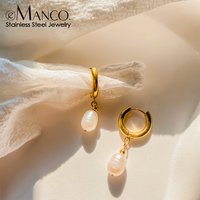 eManco 14K Gold-Plated Freshwater Pearl Pendant Ladies Party Earrings High-grade Stainless Steel Accessories Wholesale Factory