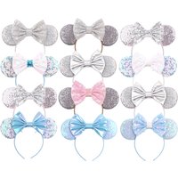 1pc Elegant Women Hairband Silver Sequins Bow Mouse Ear Headband Theme Party Birthday Performance Wear Girls Hair Accessory