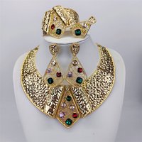 ESALE African Dubai 18k Gold Plated Choker Necklace Jewelry Set for Women Bridal Wedding Crystal Bracelet Earrings Jewellery