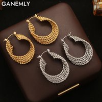 GANEMLY 316L Stainless Steel Hoop Earrings For Women New Trendy 18K Gold Plated Waterproof Ear Clasp Jewelry Birthday Gift