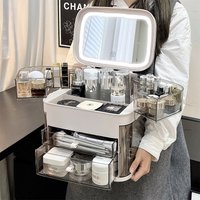 Japanese-style makeup storage box with lipstick high bottle, desktop LED mirror, and integrated dressing table skincare box