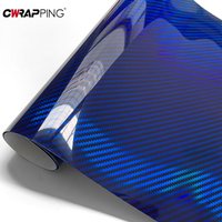 Laser Blue Carbon Fiber Car Stickers Glossy Holographic Color Change Film Self-Adhesive Vinyl Car Wrap Cover Air Release Foil