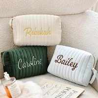 Personalized Velvet Cosmetic Makeup Bags Embroidered Letters Bridesmaid Toiletry Bags Travel Gifts for Women Bride's Bridesmaid