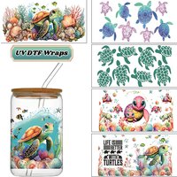 Turtle Theme UV DTF Cup Wrap 16oz Libbey Glass Can Beer Tumbler DIY Sticker Selfadhesive Washable SeaWorld Wrap