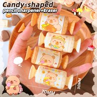 kawaii stationery items back to School supplies capybara candy pencil sharpener for child eraser rubber cute things