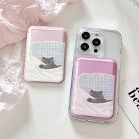 Cute Cartoon Cat Leather Phone Card Holder Wallet For Magsafe Magnetic Slim Back Pocket Case Accessory
