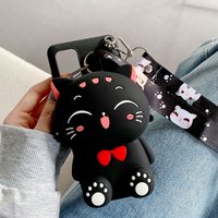 Cartoon Animal Coin Wallet Bag Case For Motorola Moto G17 G57 G67 G96 G86 G56 G85 G84 G64 G54 G34 G06 Phone Cover With Lanyard