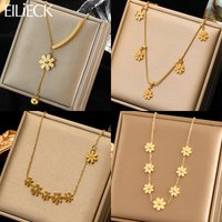 EILIECK 316l Stainless Steel High Quality Flower Pendant Necklace Gold Color Neck Chain Charm Textured Jewelry for Women Gift