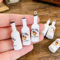 10Pcs Kawaii Mini Malibu Bottle Resin Charms, Cute Coconut Rum Drink Pendants for DIY Earrings Keychain Jewelry Crafts