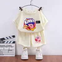 2Pcs Star Kirbys T Shirt Fashion Child Sleeve Shorts Set Kawaii Casual Summer Kid Clothes Boy Girl Baby Tee Pant Tracksuits Gift