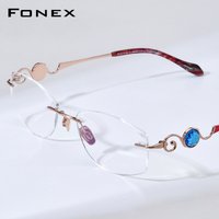 FONEX Titanium Glasses Frame Women Diamond Rimless Luxury Brand Designer Frameless Eyeglasses High Quality Japanese Eyewear 6120
