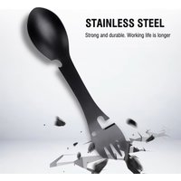 5-in-1 Camping Survival Tool – Multi-Functional EDC Kit with Spoon Fork Knife & Bottle/Can Opener for Outdoor Hiking Travel