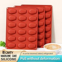 1 Pack Silicone Madeleine Pans for Baking, 18 Cavity Heavy Duty Shell Shape Silicone Baking Mold Cookie Cake Pan (Brick Red)