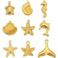 3pcs Stainless Steel Ocean Shell Conch Turtle Fishtail Dolphin Charm Pendant for DIY Earring Necklace Jewelry Making Accessories