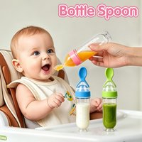 2pcs Silicone Baby Bottle With Spoon Food Supplement Rice Cereal Bottles Squeeze Spoon Milk Feeding Bottle Cup