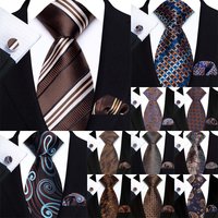 Men's Ties Handkerchief Cufflinks Set Tuxedo Accessories Luxury Brown Stripes Dot Floral Neckties For Party Dinner Wedding