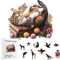 Cat Wooden Puzzle : Irregular Animal Shapes, Mixed Color Plywood – Adult Puzzle Game, Home Decor & Party Gift – Relaxing Brain T
