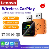 Lenovo 4-in-1 Wireless Android CarPlay Box, Mirror Screen to Car Stereo for iOS/Android Auto, Universal Car Adapter Android iOS