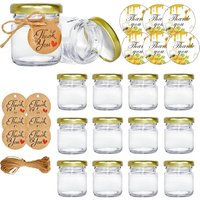 1.5 Oz Round Mini Glass Honey Jars With Wood Dipper, Bee Pendants And Jutes, For Baby Shower, Wedding Favors, Party Favors