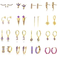 Purple Zircon Series Hoop Earrings for Women Simple Ins Color Water Drop Rectangle Ear Rings Fashion Jewelry Pendientes