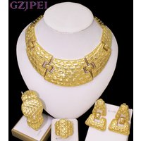 GZJPEI Fashion Women's Jewelry Set Hot Selling Brazilian Gold Colour Big Jewellery For Bridal Wedding Banquet 2025 Trendy New