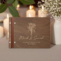 Custom Wooden Wedding Guest Book Thick Pages Guest Sign in Book Wedding Memory Album for Party Birthday Bridal Shower Gift