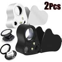 60X 30X Pocket Loupe Magnifier Jewelry Magnifying Glass with LED Lights Foldable Diamond Lupa Triplet Jewelers Eye Glass Tools