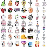 Fruit Food Birthday Cake Charms Beads Apple Strawberry Watermelon Pineapple Avocado Fit Original Women DIY Jewelry