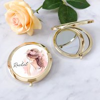 Customized Name Letters Makeup Mirror with Gift Box for Women Wedding Travel Outdoor Makeup Accessories Metal Pocket Mirror