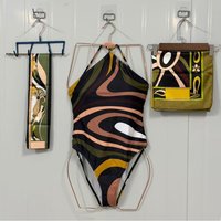 Classic Women's Brown Ribbon Scarf Swimsuits with Designer Signature Logo Luxury Design Women's One-Piece Swimsuits Swimwear