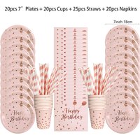 Birthday Pink Gold Dot Balloon Disposable Tableware Set Paper Plates Cups Napkins Tablecloth for Kids Party Decor Baby Shower
