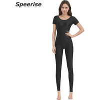 Speerise Women Ballet Jumpsuits Summer Short Sleeve Unitard Nylon Catsuit Dancewear Bodysuit Gymnastics Yoga Leotard Full Body