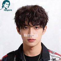 Hesperis Glueless Brown Remy Human Hair Wig with Bangs Wavy Short Cut Full Lace Wigs for Men Brazilian Remy Pixie Boy Wigs