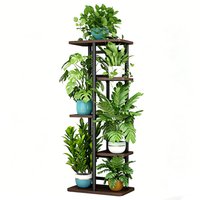 Tall Corner Plant Stand, 5 Tier Metal Flower Shelf with Reinforced Wooden Base for Patio, Balcony, Garden, Living Room