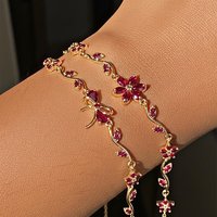 New Color Rose Red Bowknot Flower Bracelets for Women Luxury 18K Gold Plated Wedding Bracelets Bow Tie Charm Girl's Jewelry